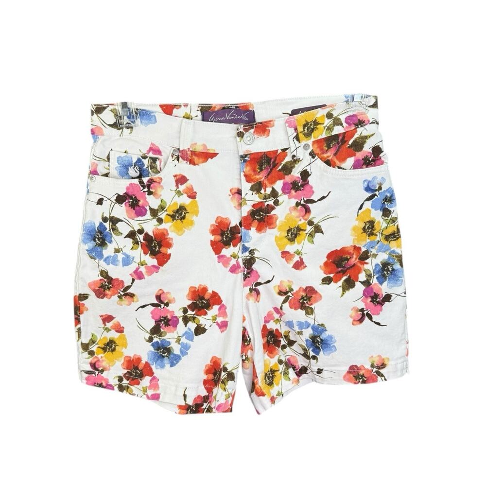 Gloria Vanderbilt Sz 10 Women Floral Cotton Blend Zip Fly Pocket Mom Shorts EUC